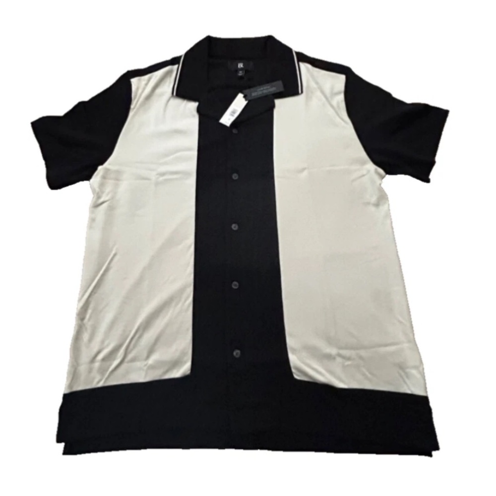 Men Banana Republic retro resort shirt Black and White Stripes Size Medium